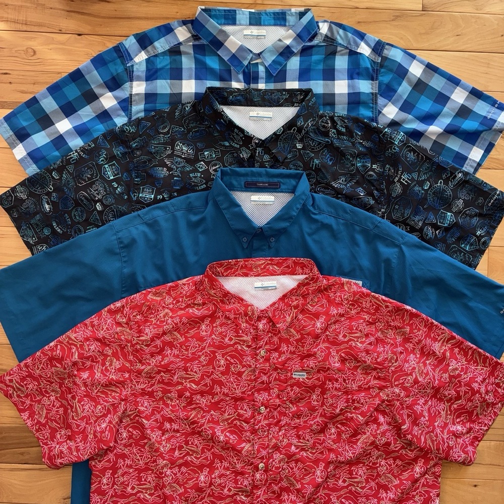 Lot of 4 Columbia PFG Tamiami Mens 3XLT AOP Vented Fishing Shirts Big Man Hawaii